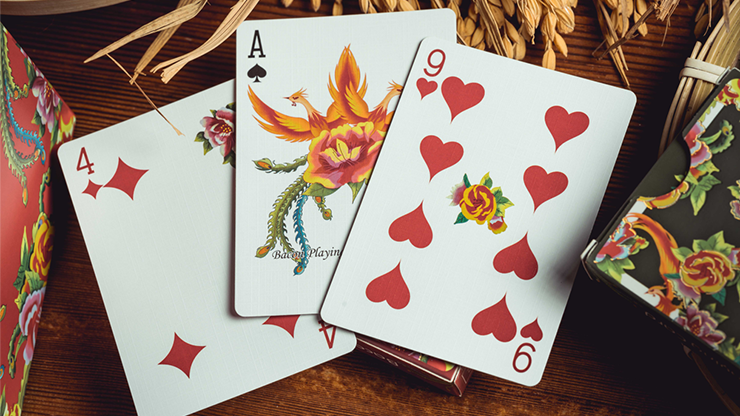 74732 alt5.png Phoenix and Peony (Red) Playing Cards by Bacon Playing Card Company